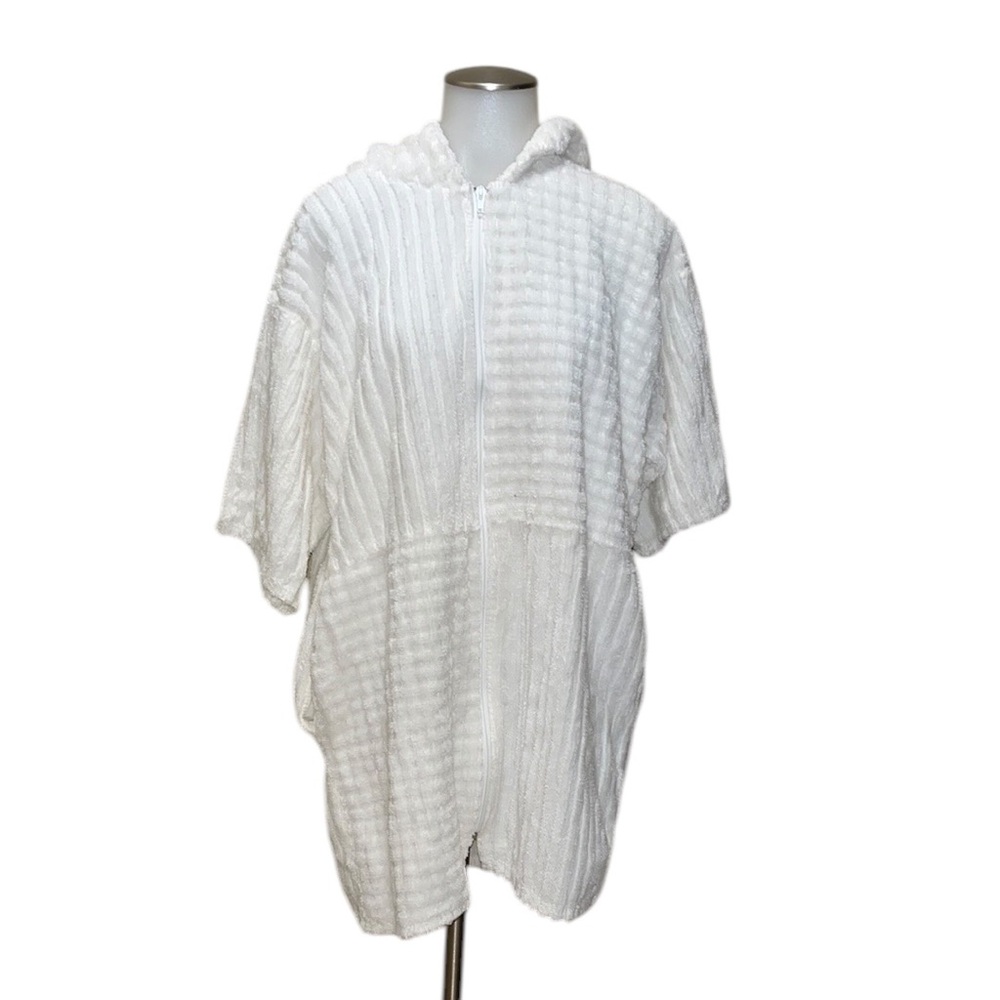 Kinnaird White Lounge Robe/Swimsuit Coverup Zip Front French Terry~M~Ireland